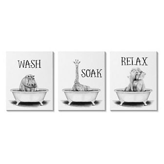 Stupell Home Decor Wash Soak And Relax Jungle Animal Bath Tub Canvas Print Wall Art