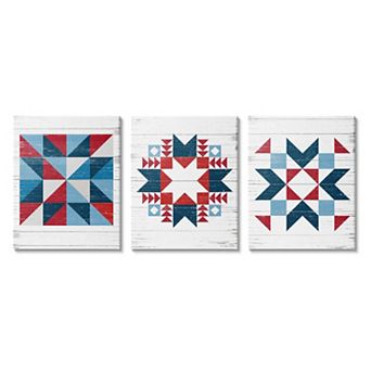 Stupell Home Decor Geometric Triangular Quilt Pattern Design Red, White, Blue Wall Art
