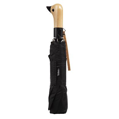 totes Automatic Water Resistant 3-Section Wooden Duck Handle Umbrella