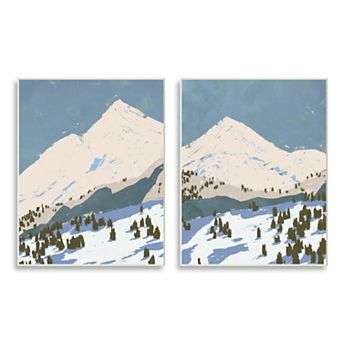 Stupell Home Decor Snowy Mountain Forest Landscape Plaque Wall Art 2 pc Set