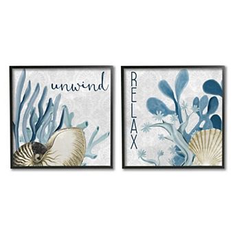 Stupell Home Decor Relax and Unwind Nautical Sentiments Framed Wall Art 2 pc Set