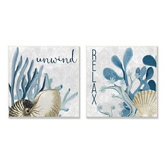 Stupell Home Decor Relax and Unwind Nautical Sentiments Plaque Wall Art 2 pc Set