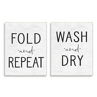Stupell Home Decor Laundry Fold Repeat Wash Dry Plaque Wall Art 2 pc Set