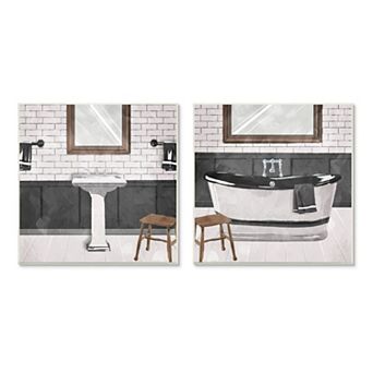 Stupell Home Decor Modern Country Bathroom Plaque Wall Art 2 pc Set