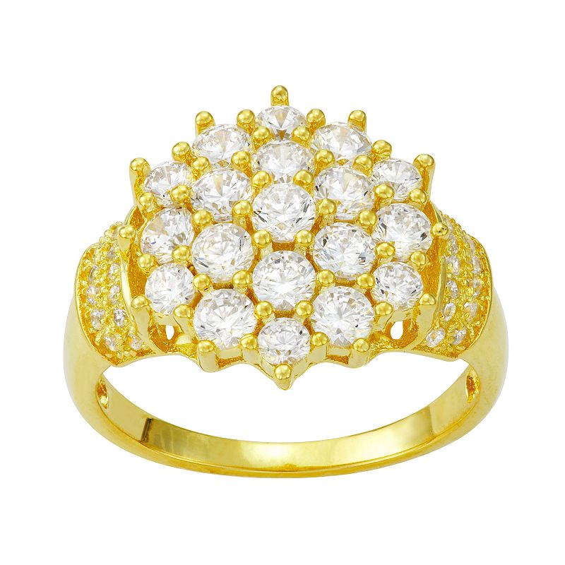 Sterling Silver Cubic Zirconia Pave Ring, Womens, Size: 10, Yellow