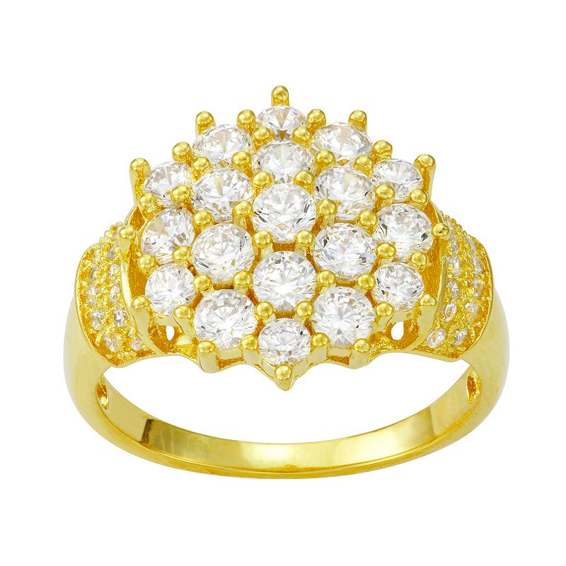 Sterling Silver Cubic Zirconia Pave Ring, Womens, Size: 8, Yellow