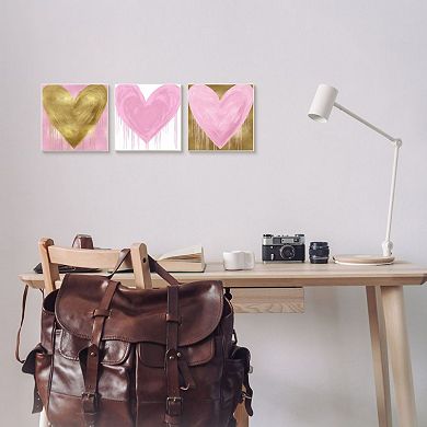 Stupell Home Decor Glam Paint Drip Hearts Design Pink Gold Shapes Framed Wall Art