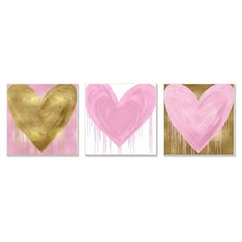 Stupell Home Decor Glam Paint Drip Hearts Design Pink Gold Shapes Wall Art