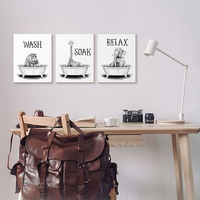 Stupell Home Decor Wash Soak And Relax Jungle Animal Bath Tub Wall Art