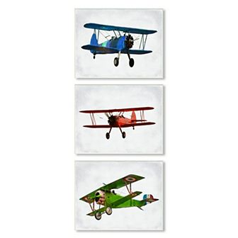 Stupell Home Decor Retro Planes at Flight Aircraft Pilots Colorful Transportation Plaque Wall Art