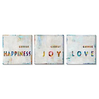 Stupell Home Decor Choose Happiness Joy and Love Canvas Wall Art 3 pc Set