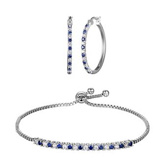 Classic Treasures Sterling Silver Lab-Created Blue & White Sapphire Hoop Earring & Bracelet Set