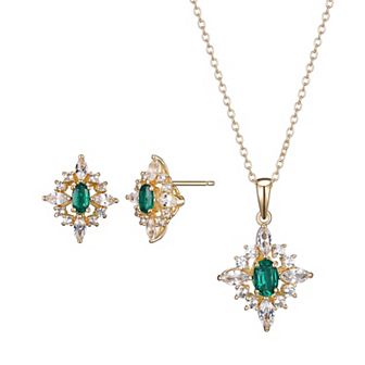 Classic Treasures 18k Gold Over Silver Lab-Created Emerald & Lab-Created White Sapphire Cluster Pendant & Earring Set