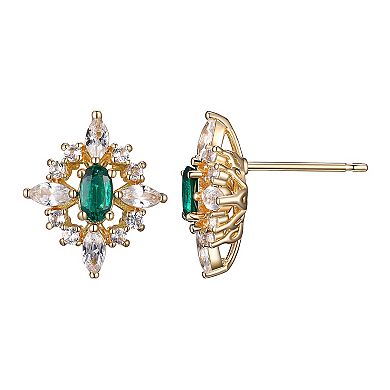 18k Gold Over Silver Lab-Created Emerald & Lab-Created White Sapphire Cluster Pendant & Earring Set