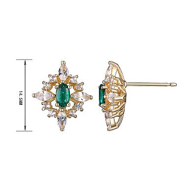 18k Gold Over Silver Lab-Created Emerald & Lab-Created White Sapphire Cluster Pendant & Earring Set