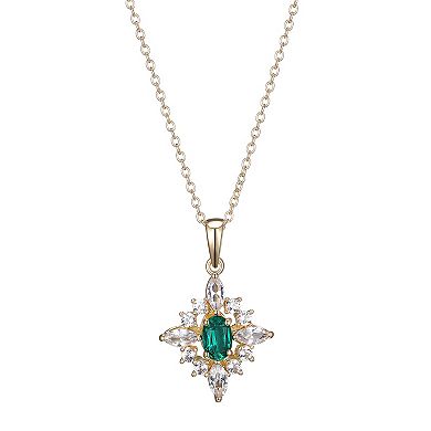 18k Gold Over Silver Lab-Created Emerald & Lab-Created White Sapphire Cluster Pendant & Earring Set