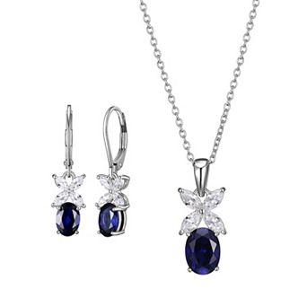 Classic Treasures Sterling Silver Lab-Created Blue Sapphire & Cubic Zirconia Pendant & Earring Set