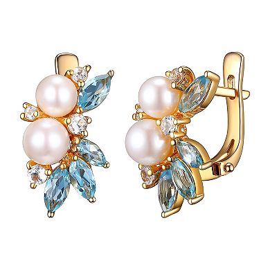 Classic Treasures 18k Gold Over Silver Freshwater Cultured Pearl, Lab-Created Blue Spinel & Lab-Created White Sapphire Pendant & Earring Set