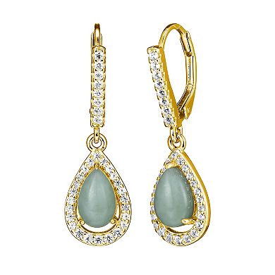 Dynasty Jade 18k Gold Over Silver Jade & Lab-Created White Sapphire Teardrop Pendant & Earring Set