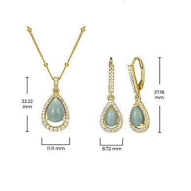 Dynasty Jade 18k Gold Over Silver Jade & Lab-Created White Sapphire Teardrop Pendant & Earring Set