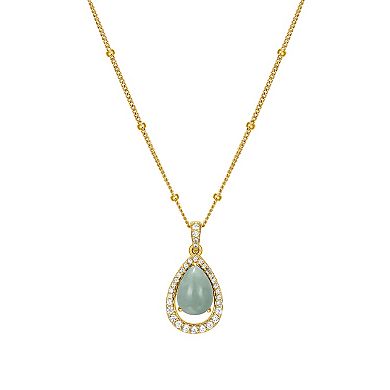 Dynasty Jade 18k Gold Over Silver Jade & Lab-Created White Sapphire Teardrop Pendant & Earring Set