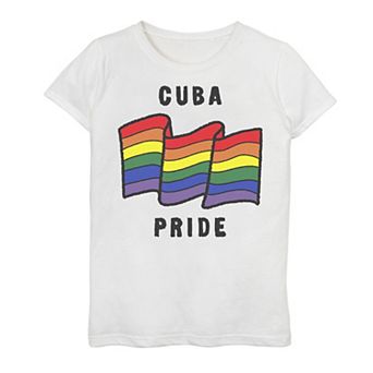 Girls 7-16 Cuba Sketched Flag Graphic Tee