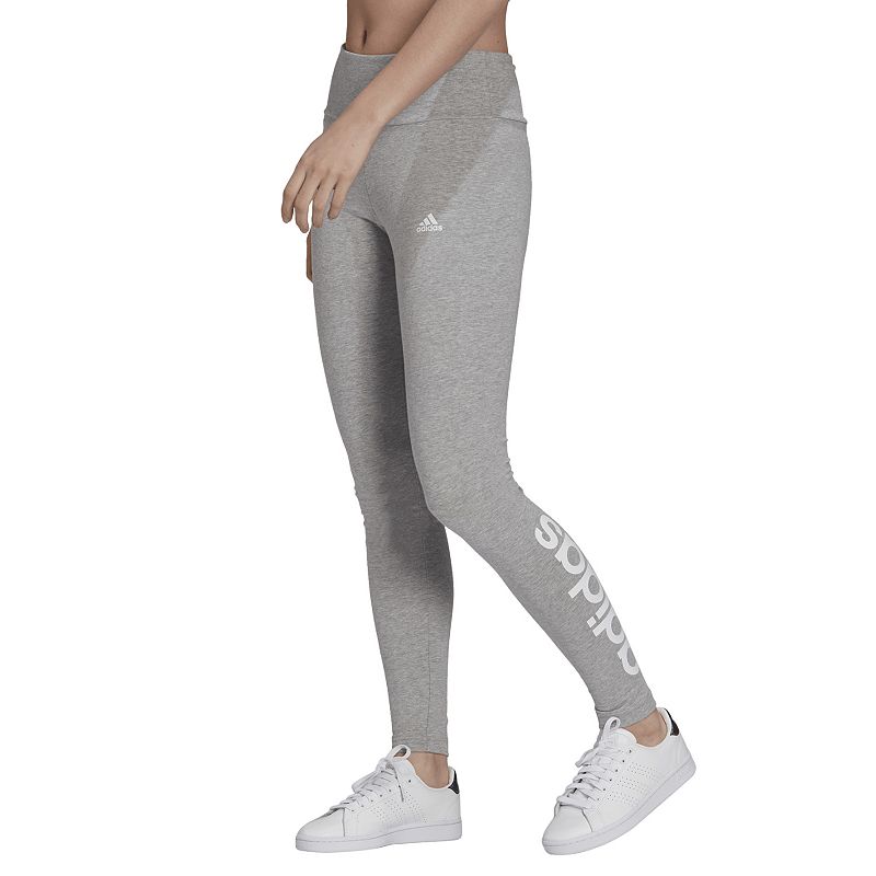 Womens adidas Linear Logo High-Waisted Leggings, Size: XS, Med Grey