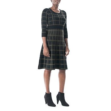 Women's Nina Leonard Plaid Knit Fit & Flair Sweater Dress