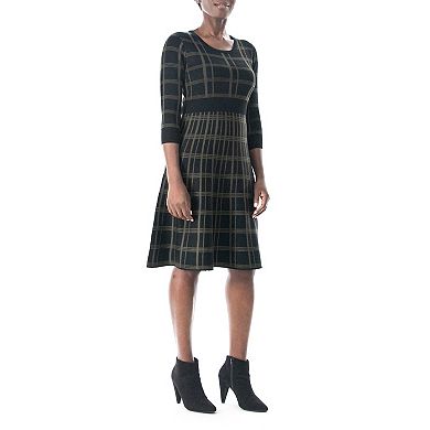 Women's Nina Leonard Plaid Knit Fit & Flair Sweater Dress 