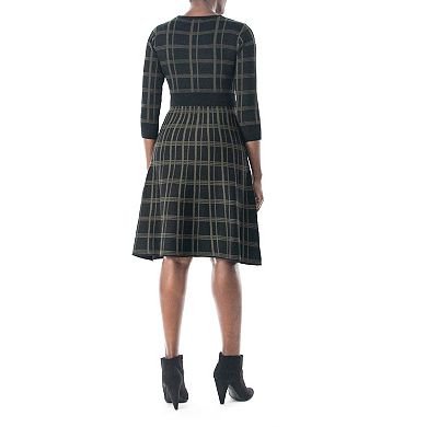 Women's Nina Leonard Plaid Knit Fit & Flair Sweater Dress 