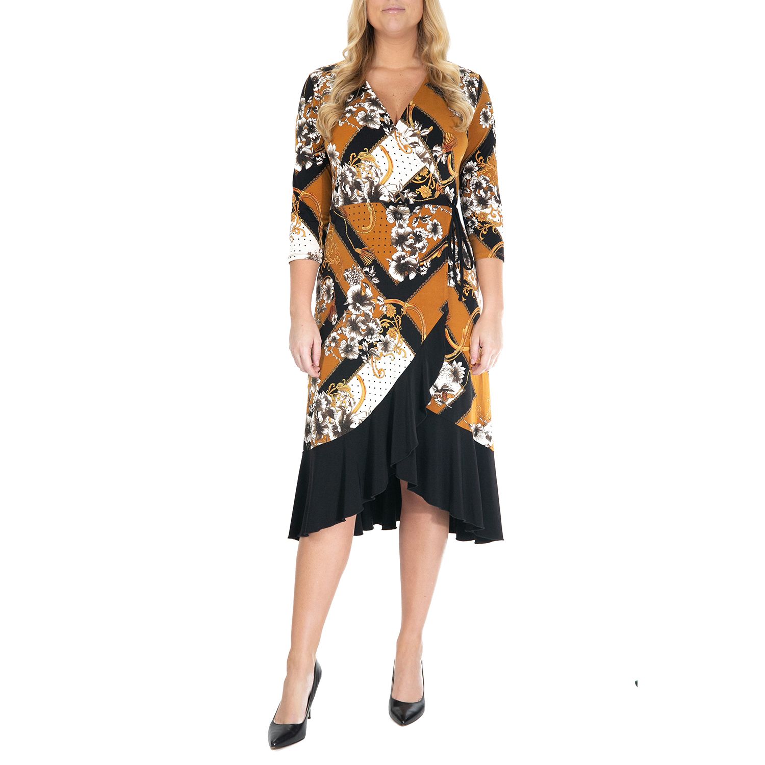 nina leonard faux wrap dress