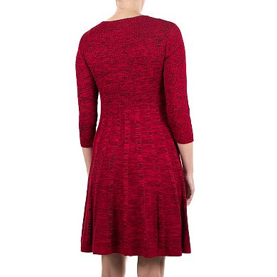Women's Nina Leonard Pleated Skirt Fit & Flair Sweater Dress