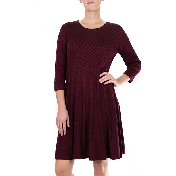 Women's Nina Leonard Pleated Skirt Fit & Flair Sweater Dress, Size