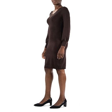 Women's Nina Leonard Balloon-Sleeve Sheath Sweater Dress