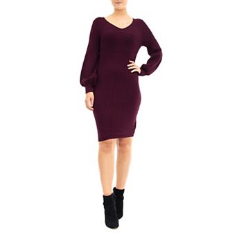 Women's Nina Leonard Balloon-Sleeve Sheath Sweater Dress