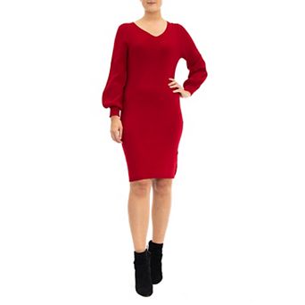 Women's Nina Leonard Balloon-Sleeve Sheath Sweater Dress