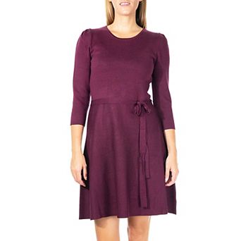Women's Nina Leonard Belted 3/4 Sleeve Fit & Flare Sweater Dress
