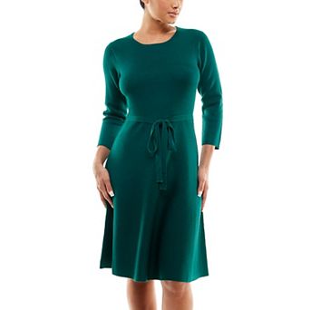 Women's Nina Leonard Belted 3/4 Sleeve Fit & Flare Sweater Dress