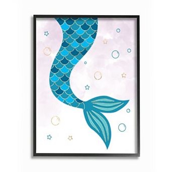 Stupell Home Decor Nautical Mermaid Scale Tail Sea Water Bubbles Wall Art