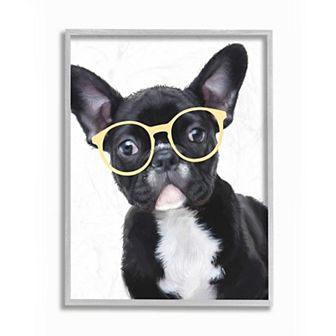 Stupell Home Decor Sophisticated Puppy Dog French Bulldog Glasses Wall Art
