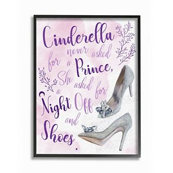 Girls Stupell Home Decor Princess's Night Off Quote Glam Glitz Heels Fantasy Black Frame Wall Art