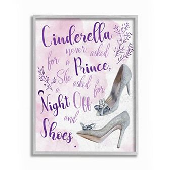 Girls Stupell Home Decor Princess's Night Off Quote Glam Glitz Heels Fantasy White Frame Wall Art