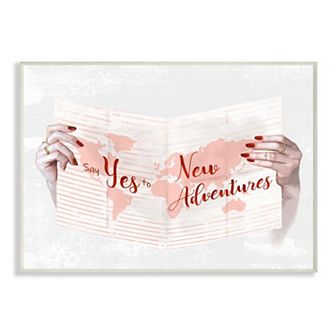 Stupell Home Decor Say Yes to New Adventures Red Text Travel Sentiments Plaque Wall Art