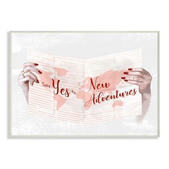 Stupell Home Decor Say Yes to New Adventures Red Text Travel Sentiments Plaque Wall Art