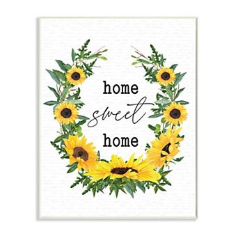 Stupell Home Decor Charming Home Sweet Home Sign Sunflower Wreath Plaque Wall Art