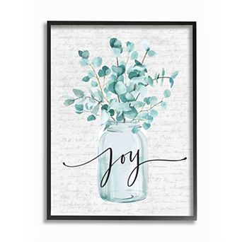 Stupell Home Decor Aqua Blue Plant Leaves In Jar Joy Text Design Wall Art