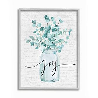 Stupell Home Decor Aqua Blue Plant Leaves In Jar Joy Text Design Wall Art