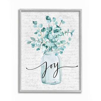 Stupell Home Decor Aqua Blue Plant Leaves In Jar Joy Text Design Wall Art