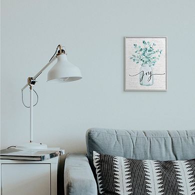 Stupell Home Decor Aqua Blue Plant Leaves In Jar Joy Text Design Wall Art