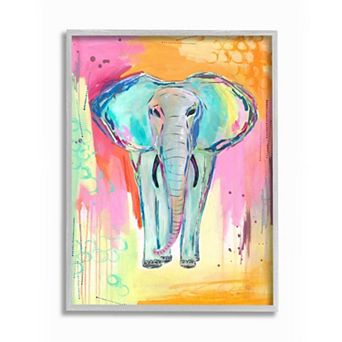 Stupell Home Decor Colorful Elephant with Abstract Pastel Background Wall Art